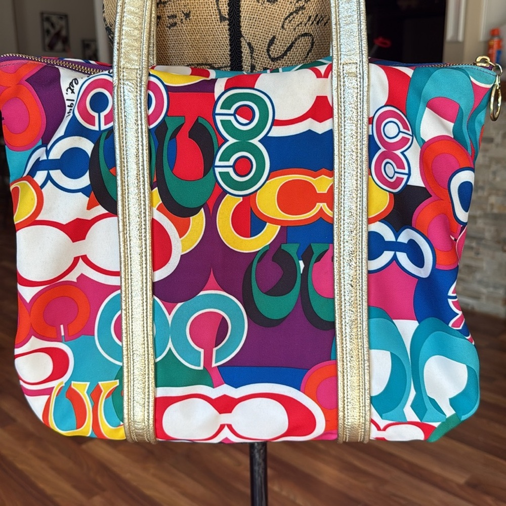 RARE Y2K Coach poppy tote bright and vibrant colors with gold accents - Picture 4 of 10